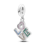 925 Silver LOVE Heart CZ Dangle Charm Beads for Bracelet