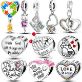 925 Silver LOVE Heart CZ Dangle Charm Beads for Bracelet