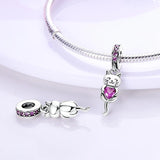 925 Silver LOVE Heart CZ Dangle Charm Beads for Bracelet