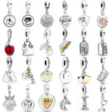925 Silver Charm Nurse Teacher Handbag Rainbow Heart Bead for Bracelet DIY