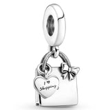 925 Silver Charm Nurse Teacher Handbag Rainbow Heart Bead for Bracelet DIY
