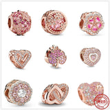 925 Silver Flower Heart Charm for Bracelet Necklace