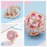 925 Silver Flower Heart Charm for Bracelet Necklace