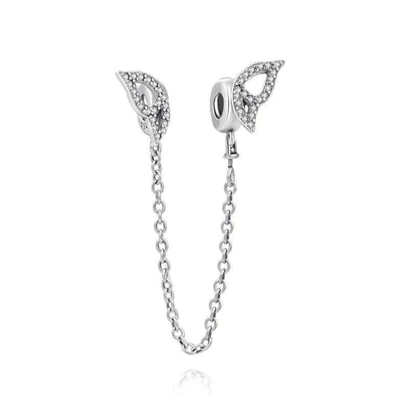 925 Silver Clear Butterfly Safety Chain Charm Bead for Bracelet Pendant