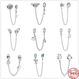 925 Silver Clear Butterfly Safety Chain Charm Bead for Bracelet Pendant