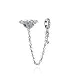 925 Silver Clear Butterfly Safety Chain Charm Bead for Bracelet Pendant