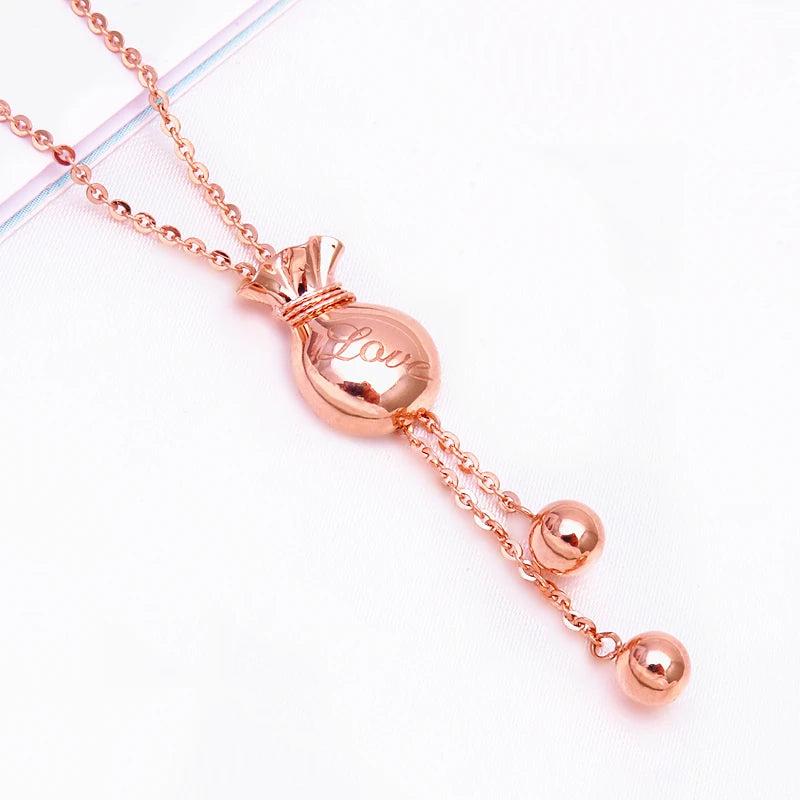 Purple Tassel Chinese Necklace with 14K Rose Geometric Pendant