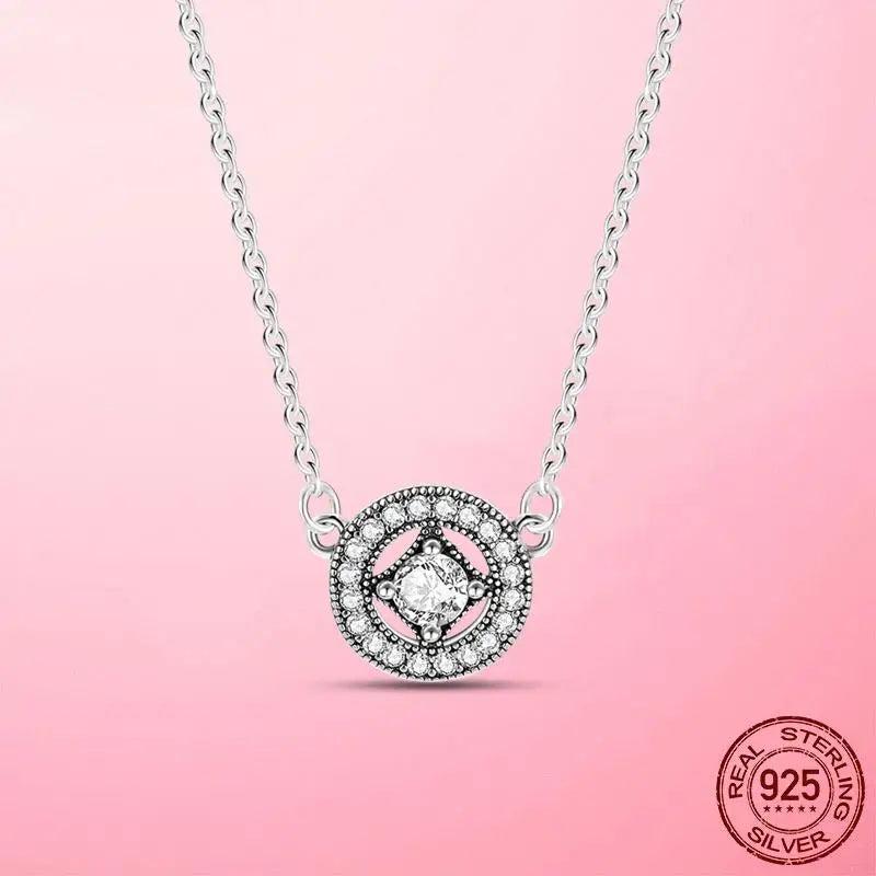 Circle Collier Chain Link Necklace CZ 925 Silver Jewelry