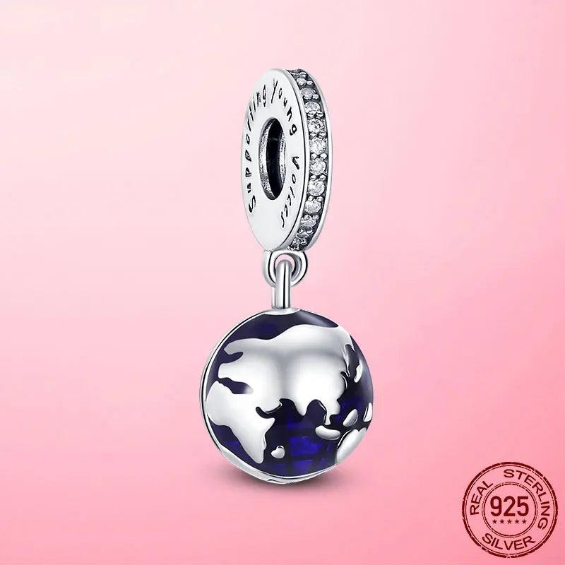 925 Silver Plane Travel Dangle Charm Astronaut Galaxy Beads Pendant