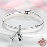 925 Silver Plane Travel Dangle Charm Astronaut Galaxy Beads Pendant