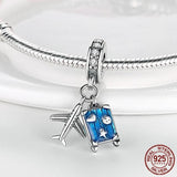 925 Silver Plane Travel Dangle Charm Astronaut Galaxy Beads Pendant