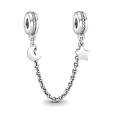 925 Silver Moon Star Safety Chain DIY Beads Fit Charms Bracelet