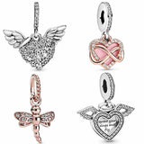 Rose Sparkling Dragonfly Pendant Bead 925 Sterling Silver Charm