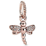 Rose Sparkling Dragonfly Pendant Bead 925 Sterling Silver Charm