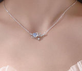 S925 Silver Zircon Planet Moon Pendant Necklace
