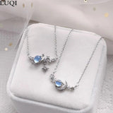 S925 Silver Zircon Planet Moon Pendant Necklace