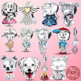 925 Silver Little Girl Boy Charm Princess Prince Dog Cat Beads Bracelet