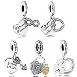 Love Struck Heart Crystal Pendant Bead 925 Sterling Silver Charm DIY Jewelry