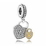 Love Struck Heart Crystal Pendant Bead 925 Sterling Silver Charm DIY Jewelry