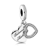 Love Struck Heart Crystal Pendant Bead 925 Sterling Silver Charm DIY Jewelry