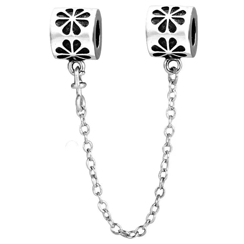 Linked Heart Connection Safety Chain Dangle Charm 925 Sterling Silver