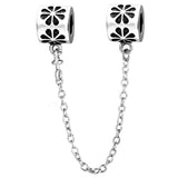 Linked Heart Connection Safety Chain Dangle Charm 925 Sterling Silver