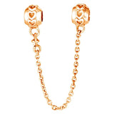 Linked Heart Connection Safety Chain Dangle Charm 925 Sterling Silver