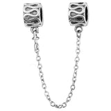 Linked Heart Connection Safety Chain Dangle Charm 925 Sterling Silver