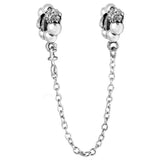 Linked Heart Connection Safety Chain Dangle Charm 925 Sterling Silver