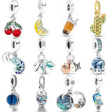 Lemon Bubble Tea Cactus Octopus Turtle Charm 925 Silver Bead Fit Bracelet