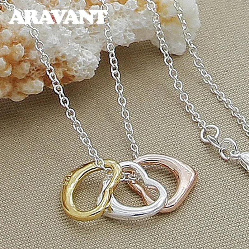 925 Silver Heart Pendants Necklace Chains For Women
