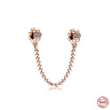 925 Silver Rose Clip Safety Chain Bead Pendant Dangle Key Charm