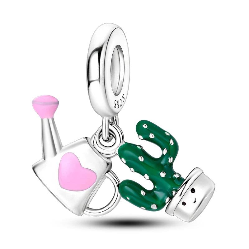 925 Sterling Silver Heart Flower Charm Bead Bracelet DIY Jewelry Gift