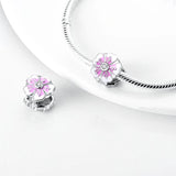 925 Sterling Silver Heart Flower Charm Bead Bracelet DIY Jewelry Gift