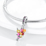 925 Sterling Silver Heart Flower Charm Bead Bracelet DIY Jewelry Gift