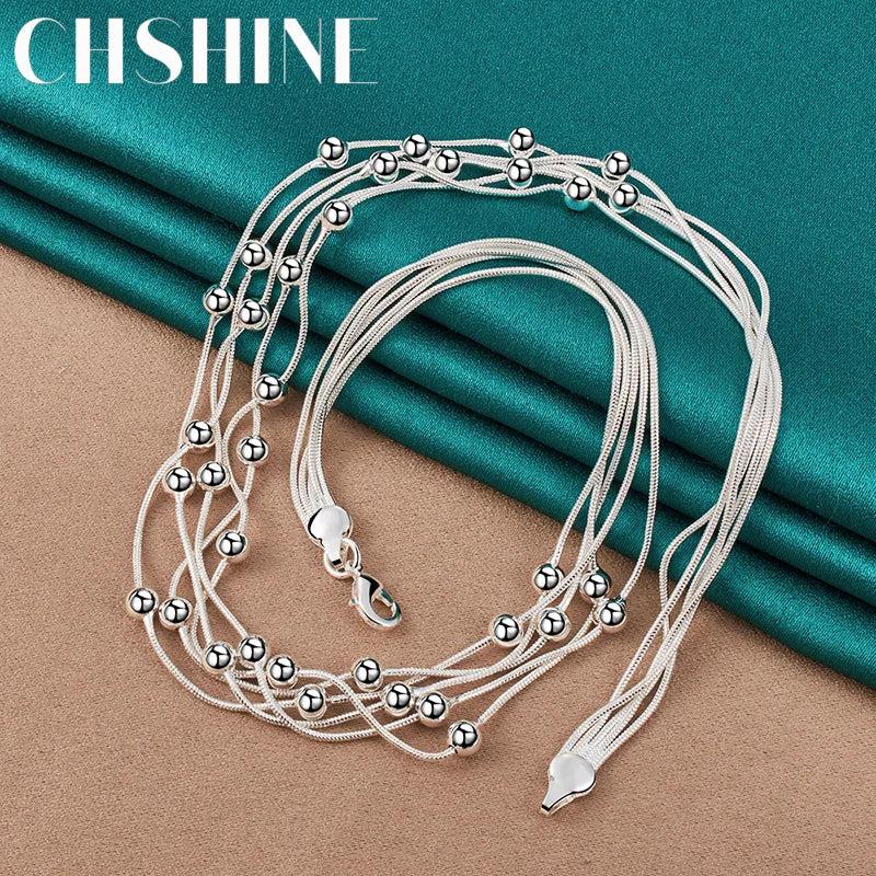 925 Silver Multi-Snake Chain Beaded Necklace for Women Men