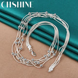 925 Silver Multi-Snake Chain Beaded Necklace for Women Men
