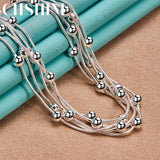 925 Silver Multi-Snake Chain Beaded Necklace for Women Men