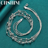 925 Silver Multi-Snake Chain Beaded Necklace for Women Men