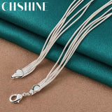 925 Silver Multi-Snake Chain Beaded Necklace for Women Men
