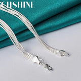 925 Silver Multi-Snake Chain Beaded Necklace for Women Men