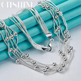 925 Silver Multi-Snake Chain Beaded Necklace for Women Men