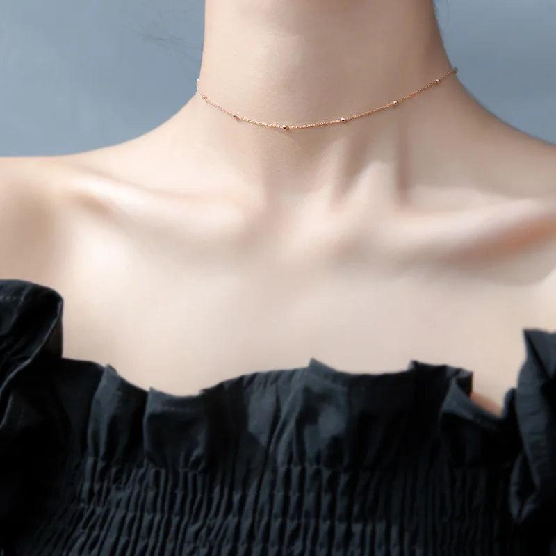 925 Silver Bead Ball Chain Necklace Women Jewelry