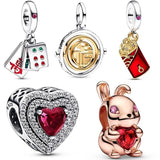 Two-tone F? Red Envelope Heart Mahjong Triple Bead Charm Bracelet