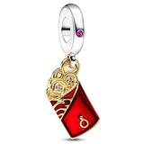 Two-tone F? Red Envelope Heart Mahjong Triple Bead Charm Bracelet