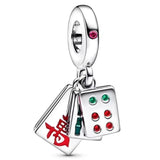 Two-tone F? Red Envelope Heart Mahjong Triple Bead Charm Bracelet