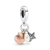 925 Silver Pink Turtle Parrot Chameleon Cherry Charm Bead Pendant Bracelet