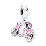 925 Silver Pink Turtle Parrot Chameleon Cherry Charm Bead Pendant Bracelet
