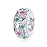 925 Silver Flower Cat Charm Bead for Bracelet