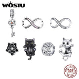 925 Silver Flower Cat Charm Bead for Bracelet